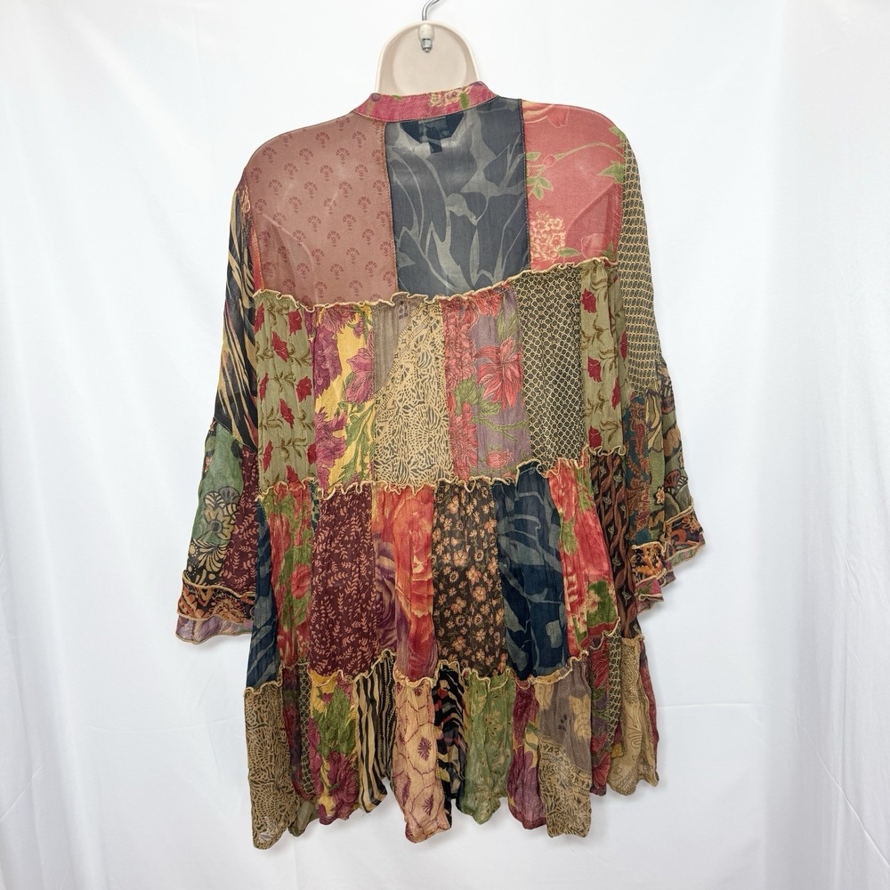 Young Threads Boho Sheer Patchwork Top Bell Sleeves Forest Fairy S Ren Faire - Picture 3 of 12